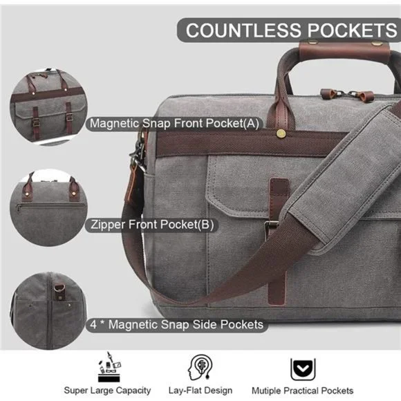 Duffle Bag for Men Waterproof Genuine Leather Canvas Travel Duffel Bags, Grey
